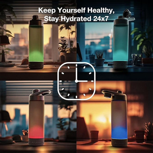 AQUAMINDER Smart Water Bottle Hydration Reminder Glow & Beep Feature for Men & Women Chug 770 ml Silicone, Tritan Bottle  (Pack of 1, Grey)
