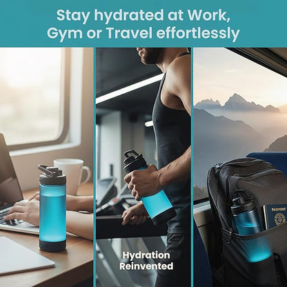 AQUAMINDER Smart Water Bottle Hydration Reminder Glow & Beep Feature for Men & Women Chug 770 ml Silicone, Tritan Bottle  (Pack of 1, Grey)