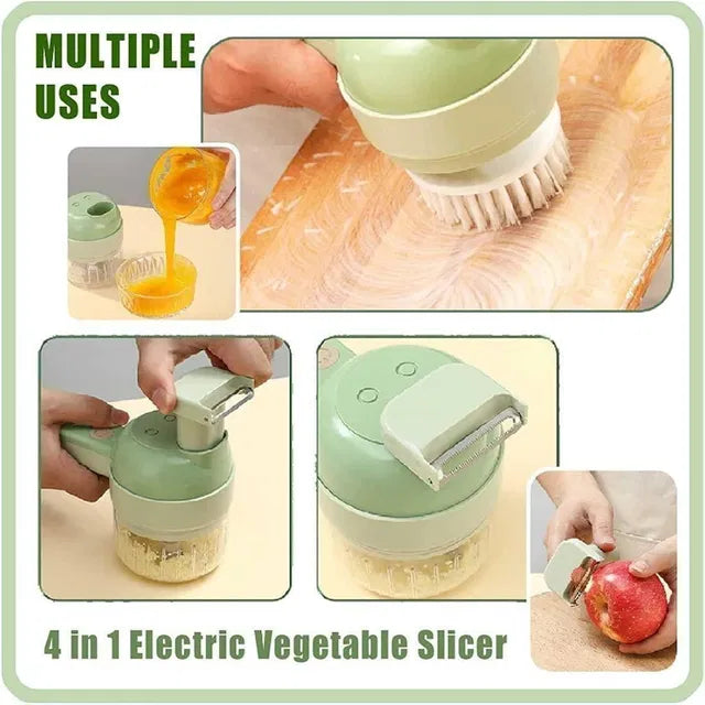 Electric Vegetable Chopper (PACK OF 1, 4 In 1 Electric Vegetable Cutter)